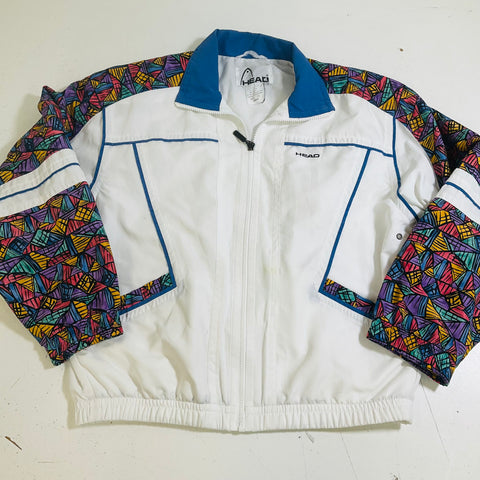 Vintage 90s Head White Multicolor Geometric Color Block Windbreaker Jacket