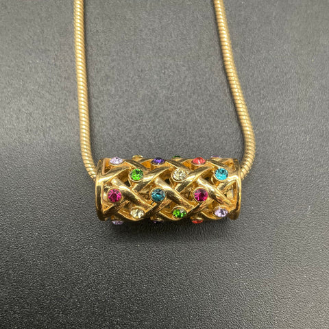 Kate Spade New York Gold Tone Multicolor Rhinestone Lattice Barrel Necklace 18"