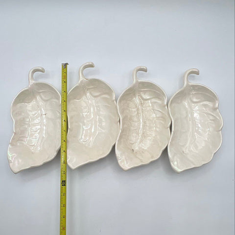 Cal Style USA Vintage Pearlescent Leaf Lidded Jar & 4 Leaf Dishes 5 Piece Set