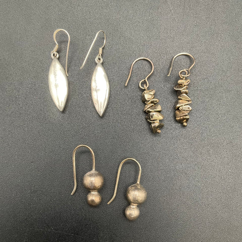 Sterling Silver 925 Boho Earring Lot 3 Pairs Mother of Pearl Pyrite Dangle 23.1g