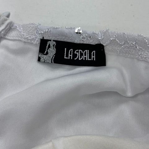 Vintage Y2K La Scala NWT White Sequin Lace Off Shoulder Maxi Dress Women's M