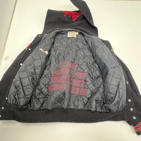 DeLong Vintage Y2K Womens Wool Varsity Letterman Jacket Westside 04 Black L