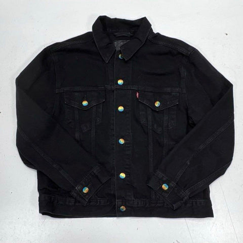 Levi's Women's Black Iridescent Button Denim Trucker Jacket Premium Sz L