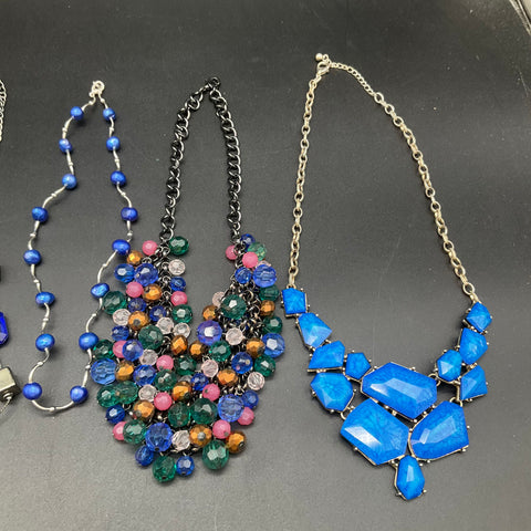 WHBM & Boutique Beaded Statement Necklaces Jewelry Lot of 9 Blue Silver Tone