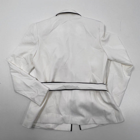 White House Black Market Women's Ecru Black Tie Waist Jacket Sz 12 NWT