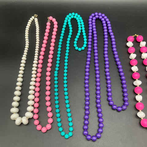 Vintage Plastic Bead Necklace Lot 9 Retro Colorful Mod Multi Strand 1960s-80s