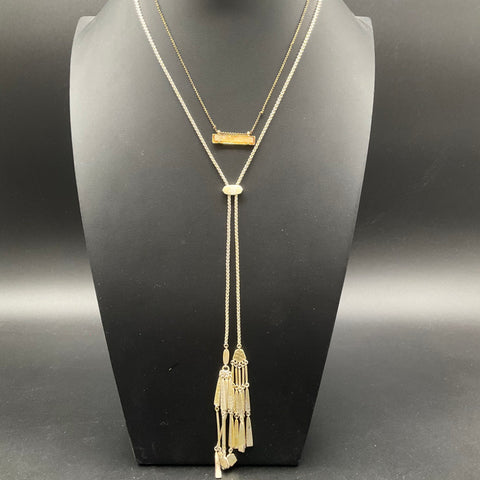 Kendra Scott Modern Gold Silver Tone Bar Tassel Necklace Jewelry Lot of 2