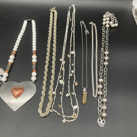 Mixed Fashion Jewelry Lot 10 Necklaces Statement Beaded Silver Tone White