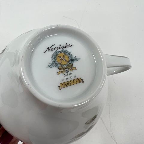 Noritake Janette 6604 13-Pc Tea Cup & Saucer Set Creamer Sugar Vintage