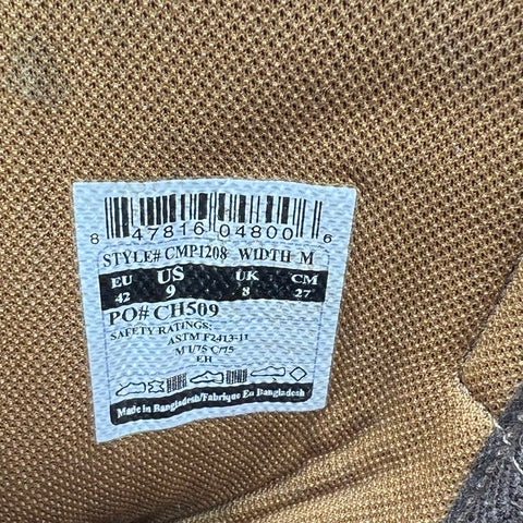 Carhartt CMP1208 Brown Leather Wellington Safety Toe Work Boots Size 9