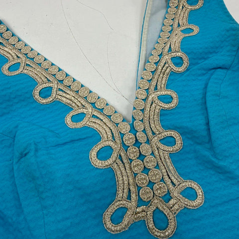 Lilly Pulitzer Women's Blue Gold Soutache Embroidery Shift Dress Sz 6 - Shop Thrift World Lilly Pulitzer Women's Blue Gold Soutache Embroidery Shift Dress Sz 6 - Shop Thrift World