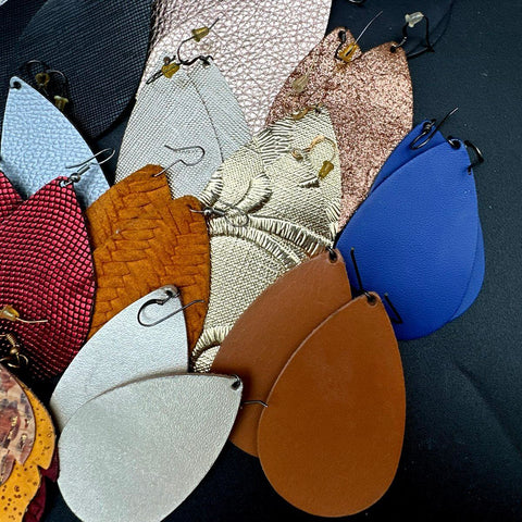 Faux Leather Teardrop Earrings Bulk Jewelry Lot 60 Pairs Mixed Colors Patterns
