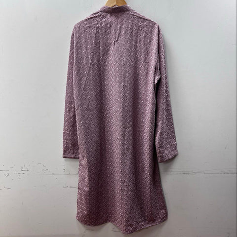 Men's Lavender Geometric Embroidered Long Kurta Tunic Sz 44