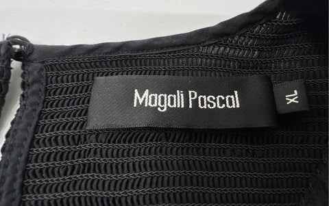Magali Pascal Women's Black Smocked Puff Sleeve Ruffle Mini Dress Size XL