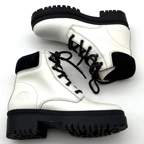Harley-Davidson White Leather Combat Motorcycle Boots Women's Size 5.5 M