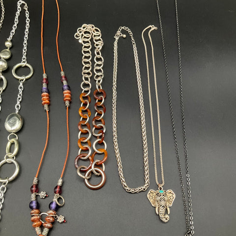 Mixed Style Fashion Jewelry Lot of 8 Necklaces Elephant Living Locket Boho