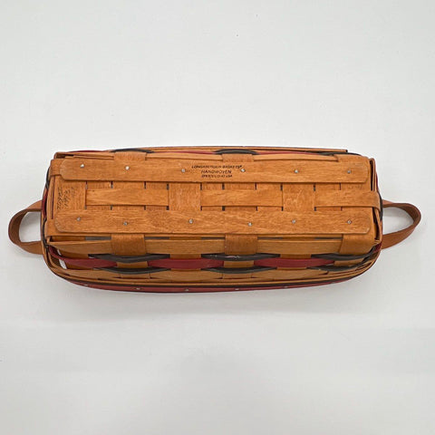 Longaberger Handwoven Basket Rectangular 1993 Leather Handles Red Blue Vintage