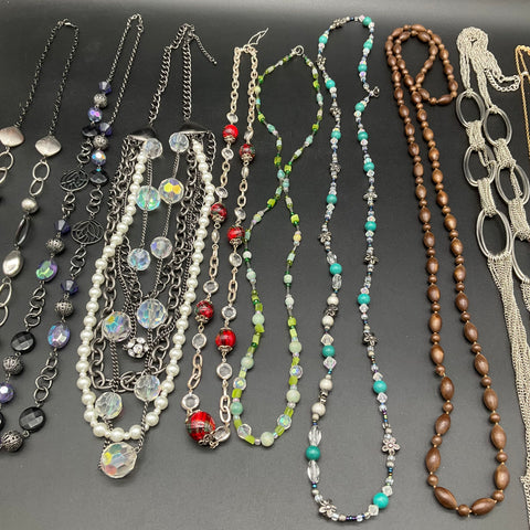 Vintage to Modern Costume Jewelry Lot of 10 Necklaces Statement Beaded Chain