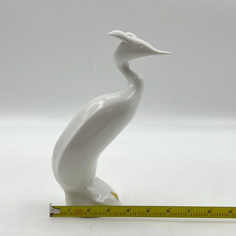 Royal Dux Bohemia Stylized White Porcelain Bird Sculpture 9" Heron Figurine