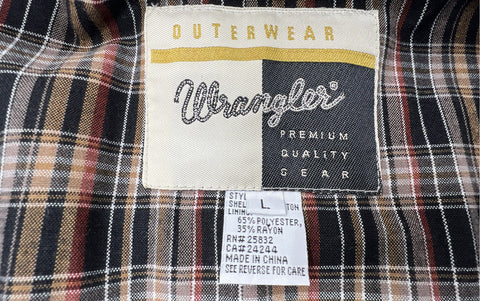 Vintage 90s Wrangler Plaid Lined Black Denim Cinch Back Vest Sz L