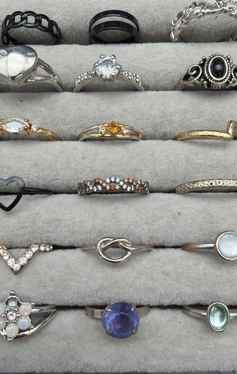 Fashion Costume Ring Lot of 42 Mixed Metal Tones Stacking Statement Bands