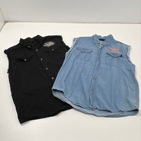 Sturgis Men's 2 Pack 77th Rally 2017 Sleeveless Button Up Shirts Black Blue 2XL