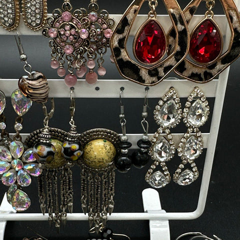 Fashion Earrings Costume Jewelry Lot of 25 Pairs Boho Rhinestone Hoops Dangles