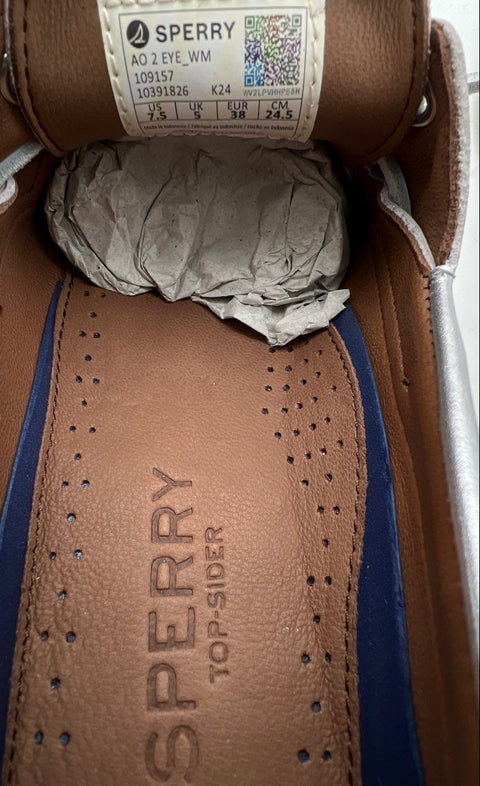 Sperry Authentic Original 2-Eye Metallic Silver Women's Boat Shoes Size 7.5 DS