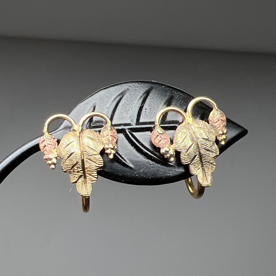 12K Black Hills Gold Leafy & 1/20 12GF Screw Back Earrings 2.3g