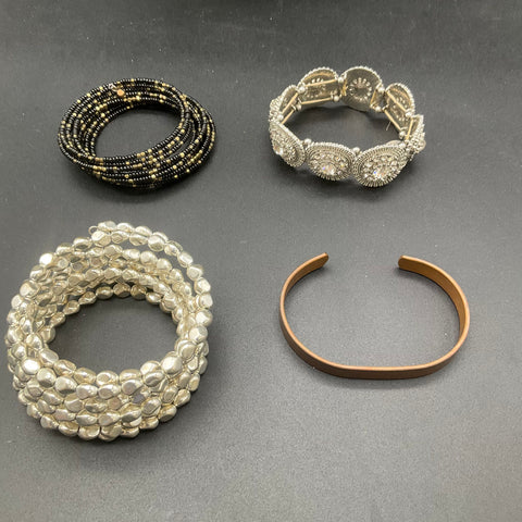 Mixed Bracelet Lot of 22 Boho Beaded Enamel Bangles Shell Rhinestone Gold Tone