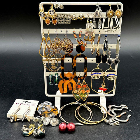 Costume Jewelry Earring Lot 30 Pairs Hoops Drops Studs Boho Retro Novelty
