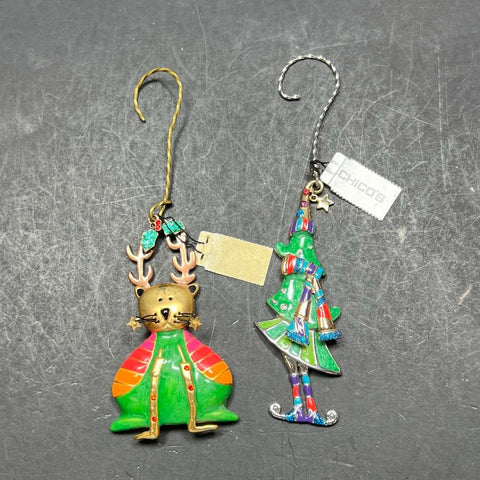 2 Chico's Christmas Reindeer & Tree Ornaments NWT