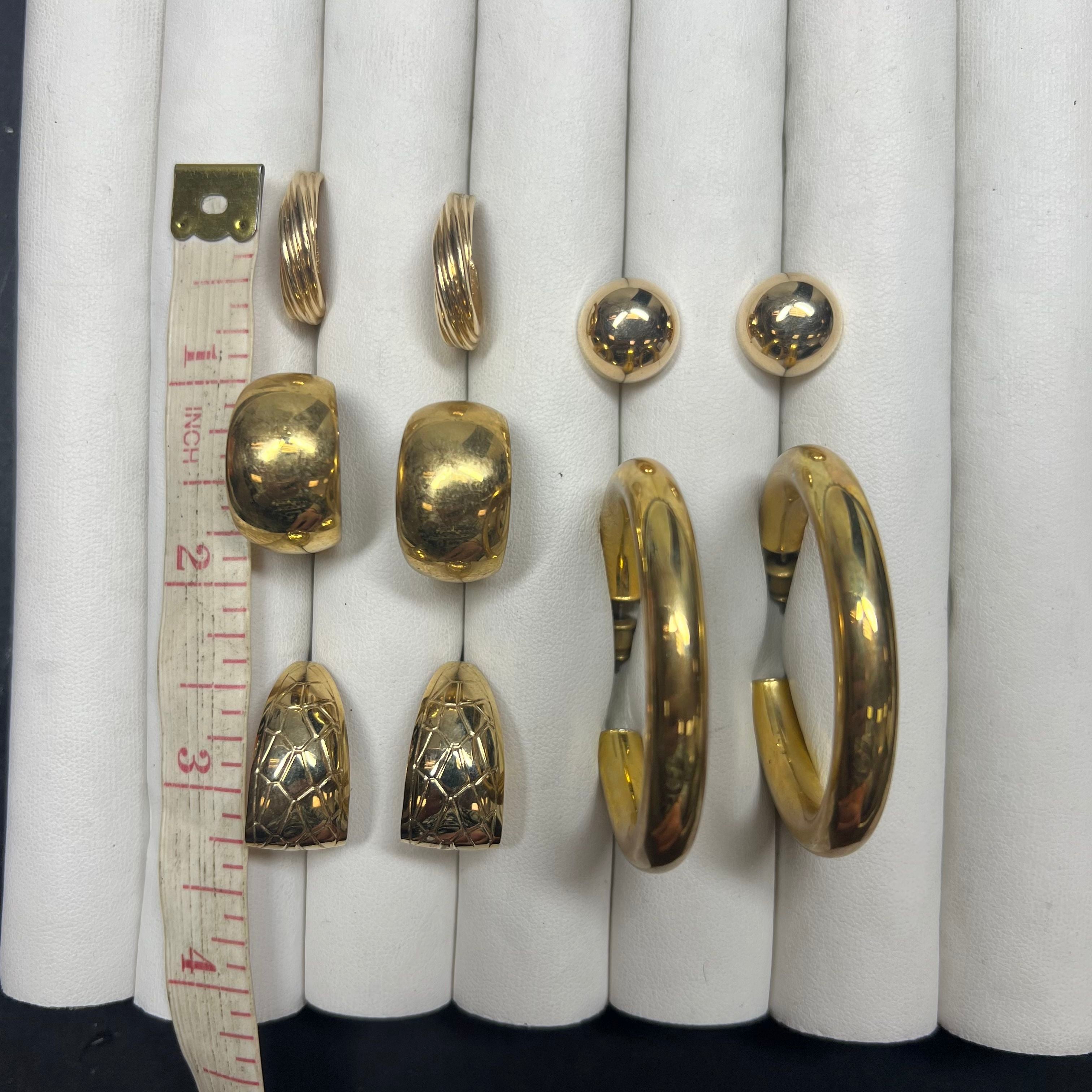 Gold Tone Hoop 1/2 Full Stud Pierced Earrings 5 Pairs