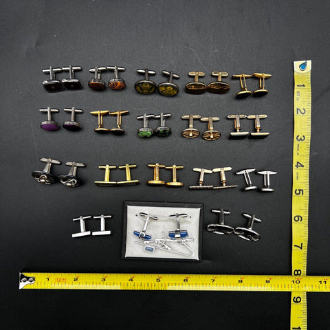 Vintage Men's Cufflink Lot 19 Pairs Plus Tie Bar Estate Mixed Silver Gold Tone