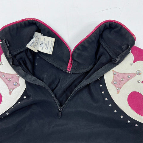 Hobby Horse Women's Western Show Top Black Pink White Studded Rhinestone USA M