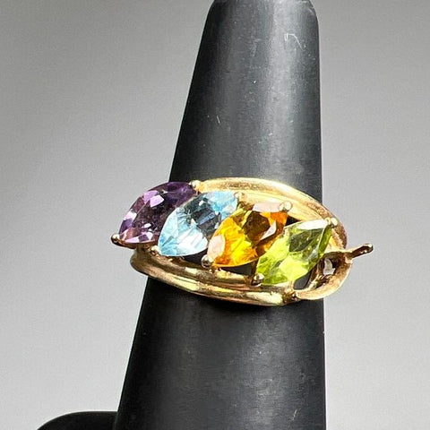 14K Gold Multi-Gemstone Ring Size 8 3.39g Missing Stone