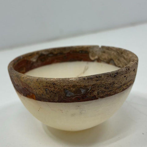 Stone Bowl Candle Rustic Decorative Alabaster Onyx Style Brown Cream 3.5 Inch
