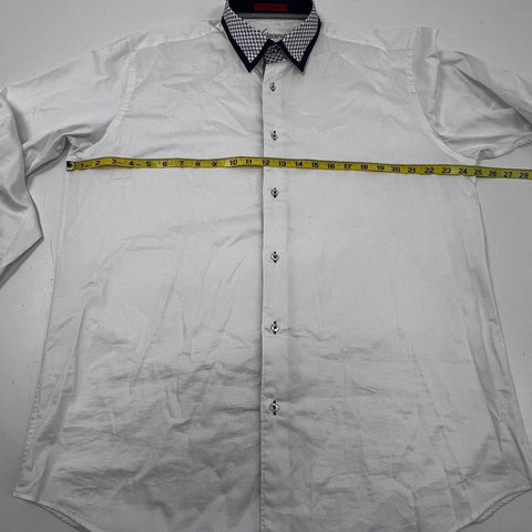 Visconti Men's White Button Down Shirt Geometric Pattern Trim Long Sleeve Sz XL
