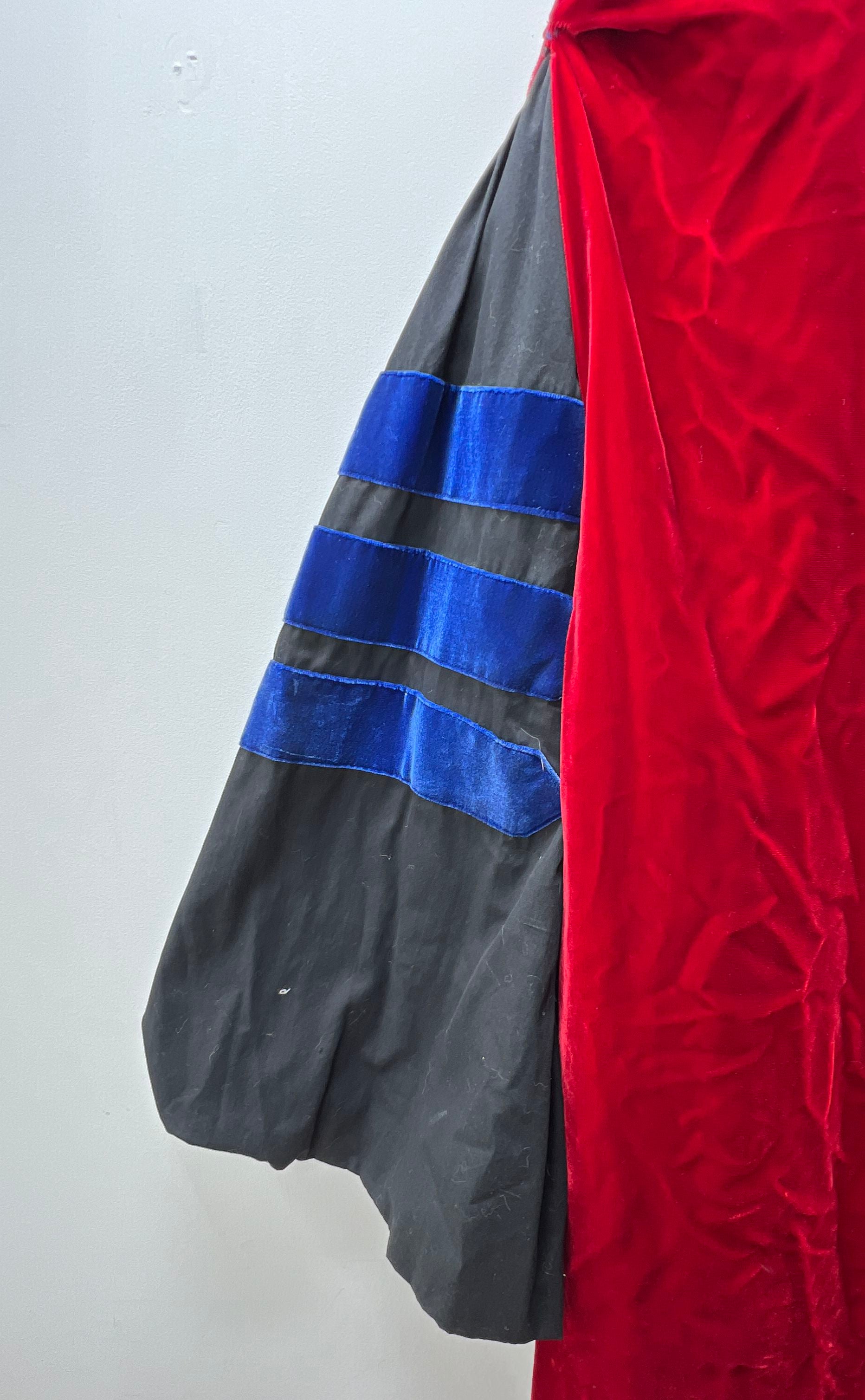 Vintage Black Red Blue Velvet Doctoral Academic Gown Professor Robe Regalia