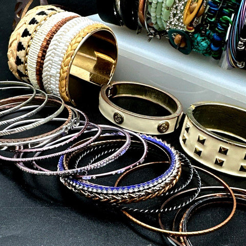 Mixed Costume Jewelry Lot 40+ pc Bangles Cuffs Beaded Rhinestone Vintage Modern