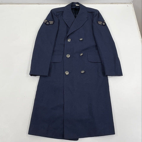 Vintage US Air Force Men's Blue Wool Overcoat Military SSgt Patches Sz 33R