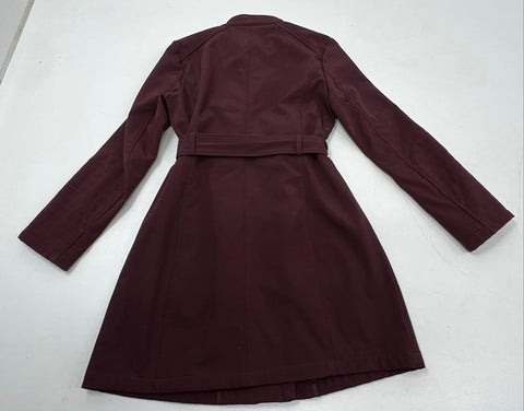 Kenneth Cole Women's Burgundy Softshell Asymmetrical Zip Belted Trench Coat Sz S