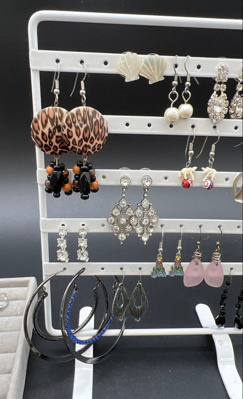 Vintage and Modern Costume Jewelry Lot 35+ Pairs Earrings Hoops Studs Dangles