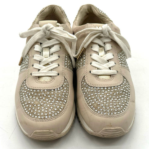 Michael Kors Billie Rhinestone Embellished Leather Fashion Sneakers Size 7M