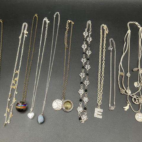 Costume Jewelry Lot 14 Necklaces American Eagle Rhinestone Initial Charms 0.5lb