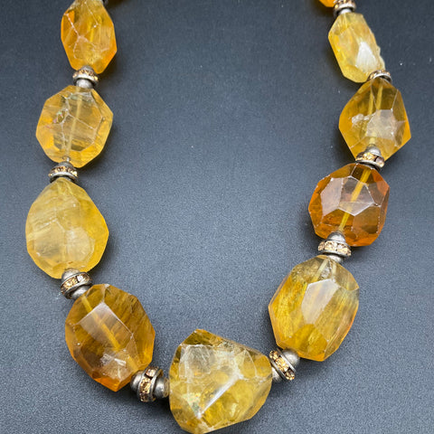 Yellow & Clear Crystal Costume Jewelry Set Necklace & Bracelet
