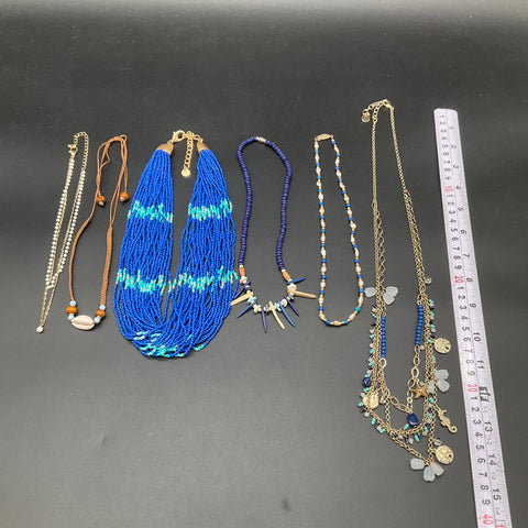 Talbots Beach Nautical Boho Beaded Necklaces Jewelry Lot of 6 Blue Gold Tone