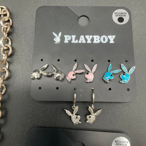 Playboy Fashion Jewelry Lot Necklace Hoop Stud Hook Earrings Rhinestone Bunny