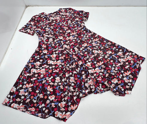 Tommy Hilfiger Women's Brookshire Floral Tie-Neck Dress Maroon Sz 16 NWT