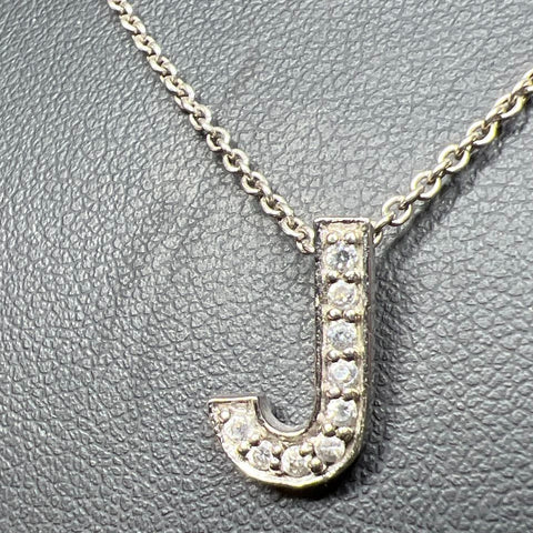 Sterling Silver Letter J Rhinestone Pendant Necklace 3.04g